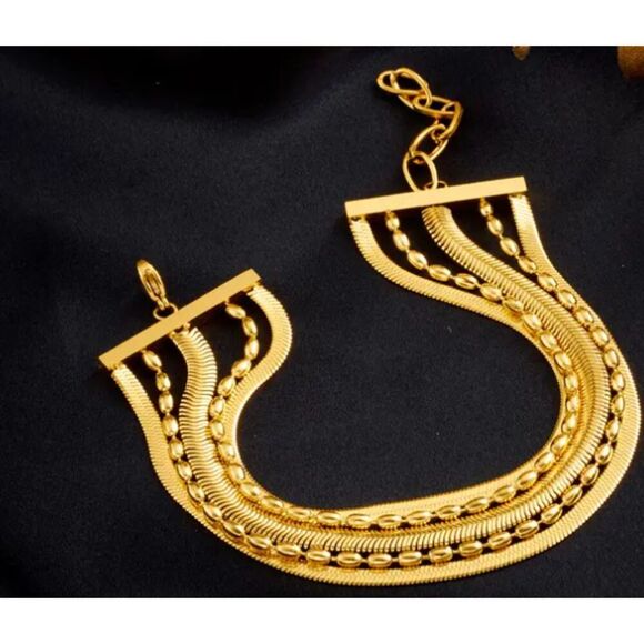 18K Gold Plated Waterproof Stainless Steel Multi Strand Bracelet A-1,6 - Picture 2 of 6